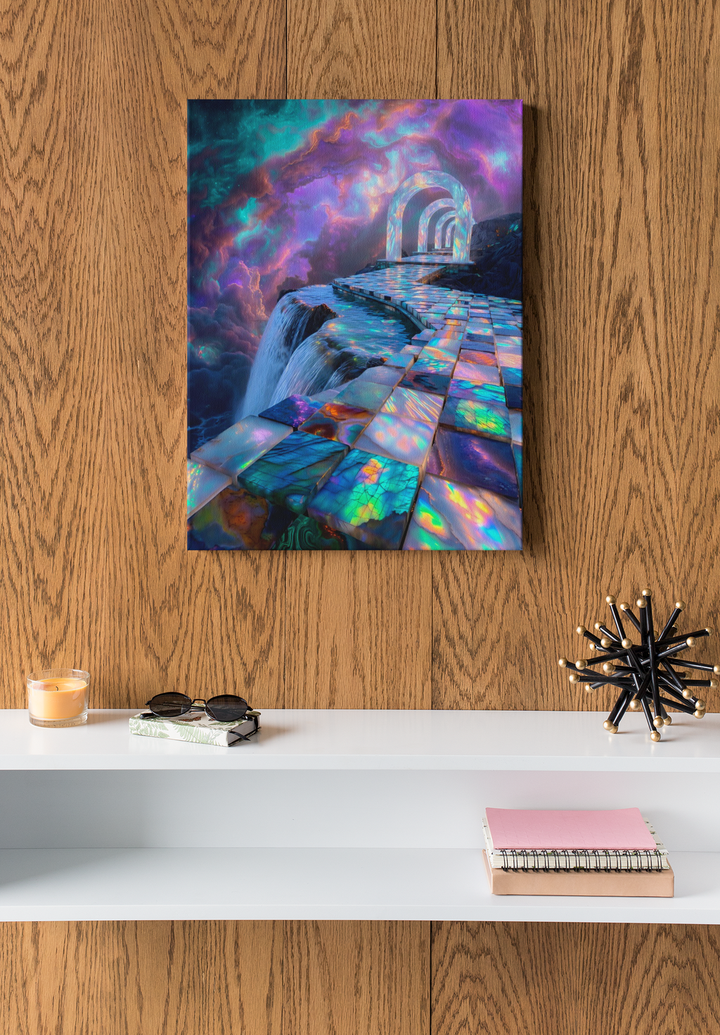 Radiant Gemstone Celestial Arch Bridge | Cosmic Iridescent Crystal Pathway | High-Resolution Digital Download