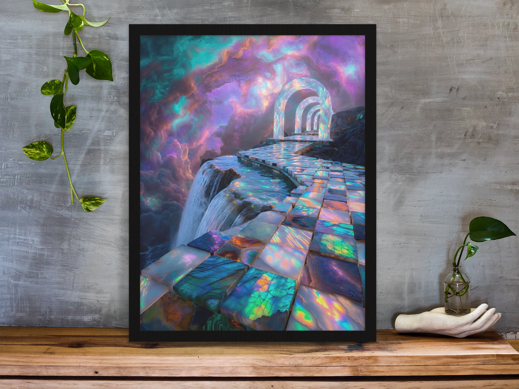 Radiant Gemstone Celestial Arch Bridge | Cosmic Iridescent Crystal Pathway | High-Resolution Digital Download