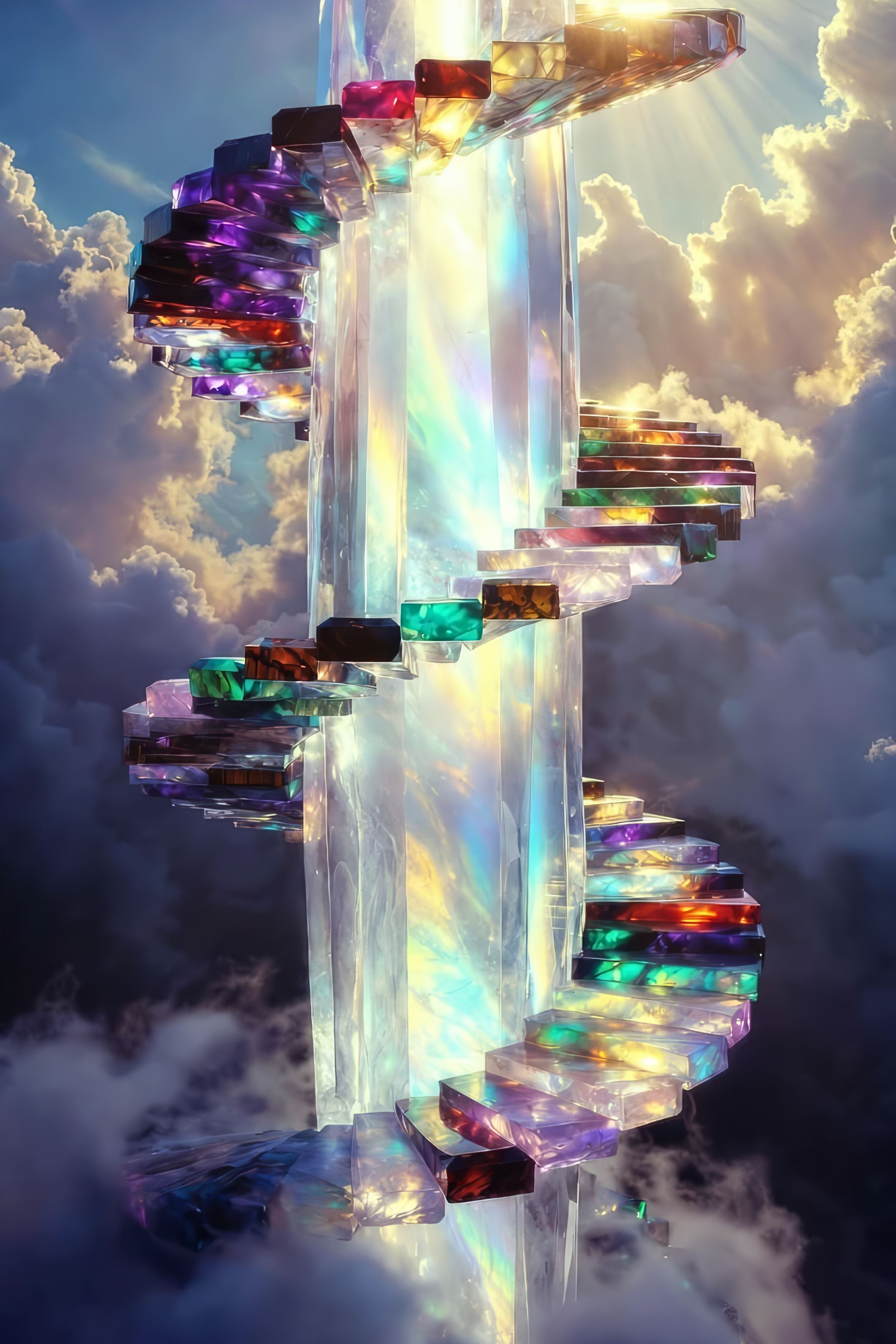 Radiant Gemstone Spiral Tower | Ethereal Crystal Realm | High-Resolution Digital Download