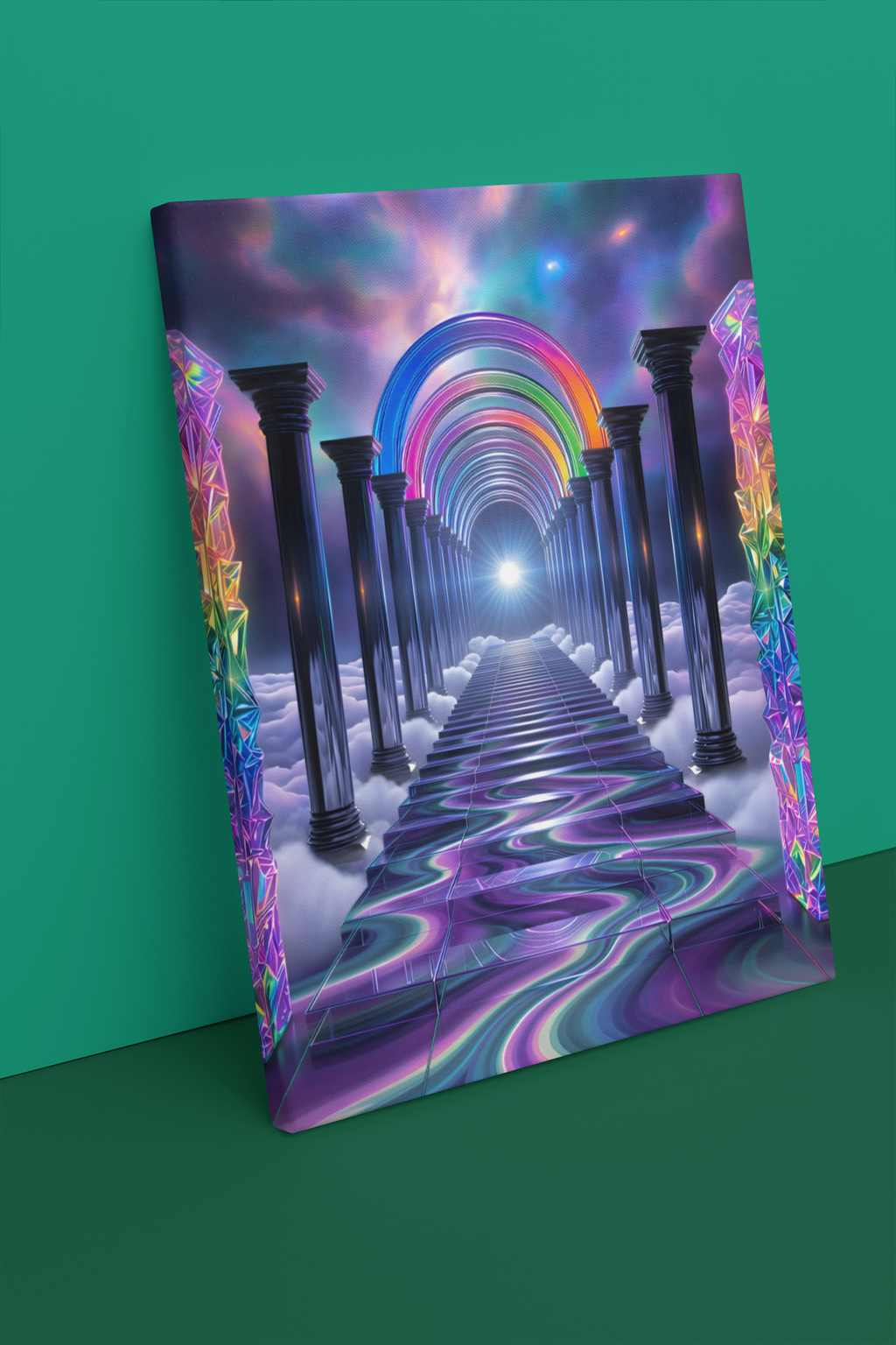 Celestial Gateway — Iridescent Crystal Arch Portal Fantasy Wall Art