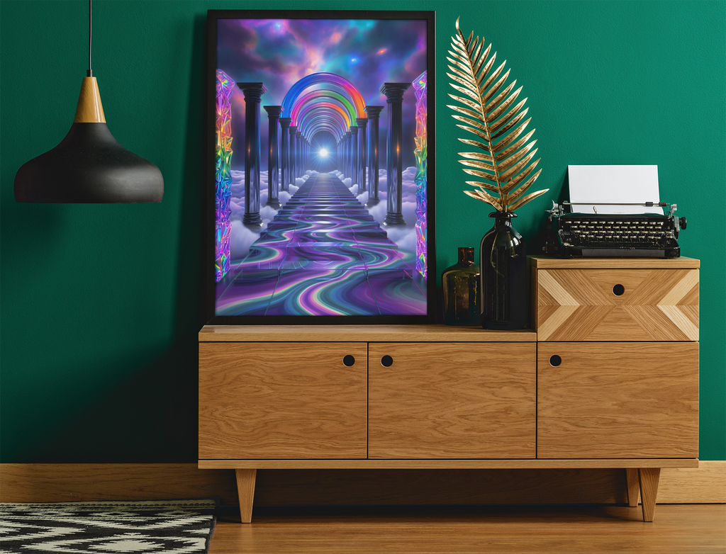 Celestial Gateway — Iridescent Crystal Arch Portal Fantasy Wall Art