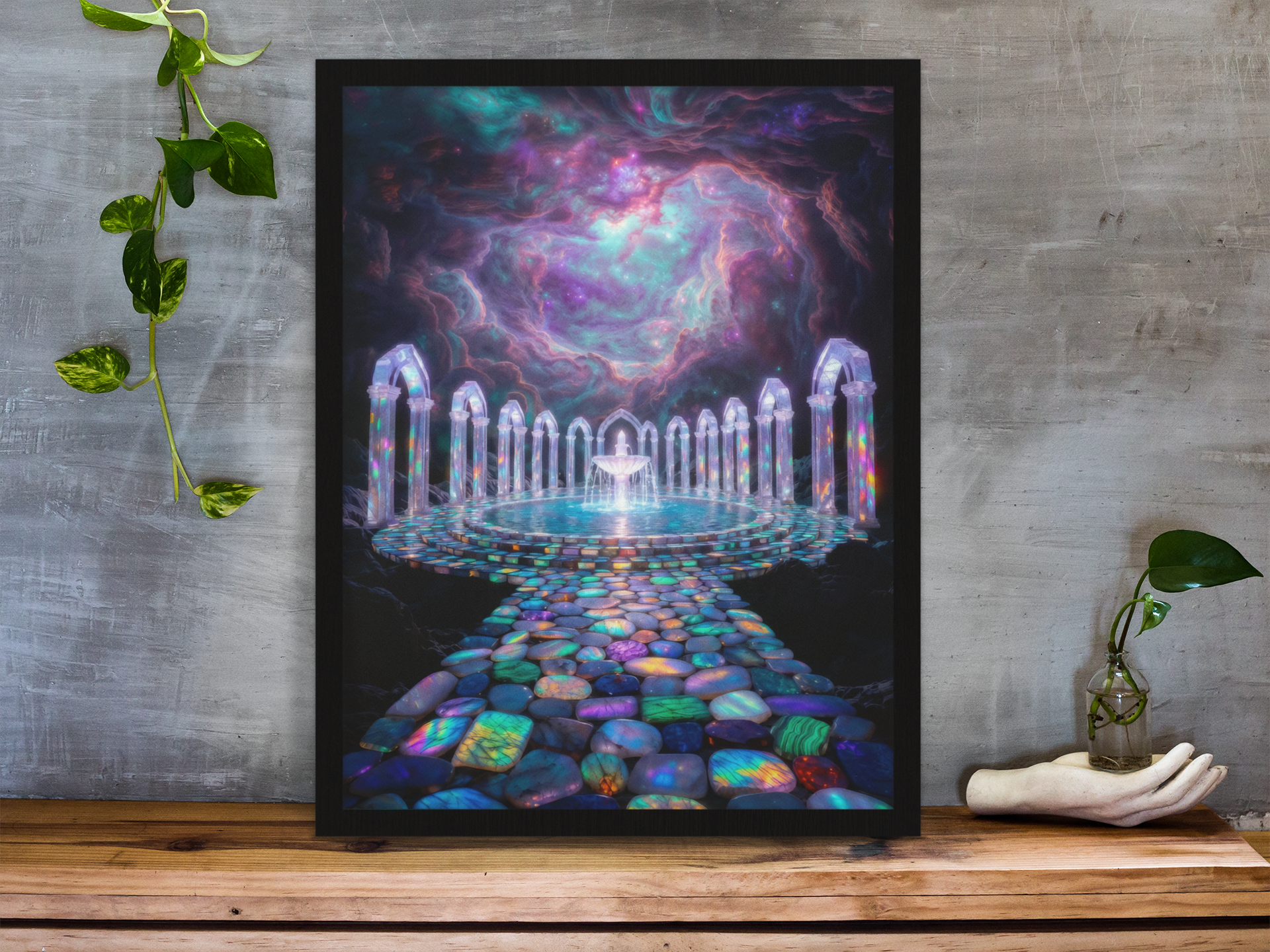 Radiant Gemstone Iridescent Fountain | High-Resolution Digital Download