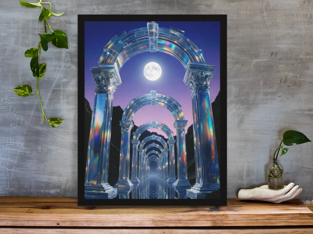 Moonlit Crystal Archway Portal | Iridescent Fantasy Wall Art Print