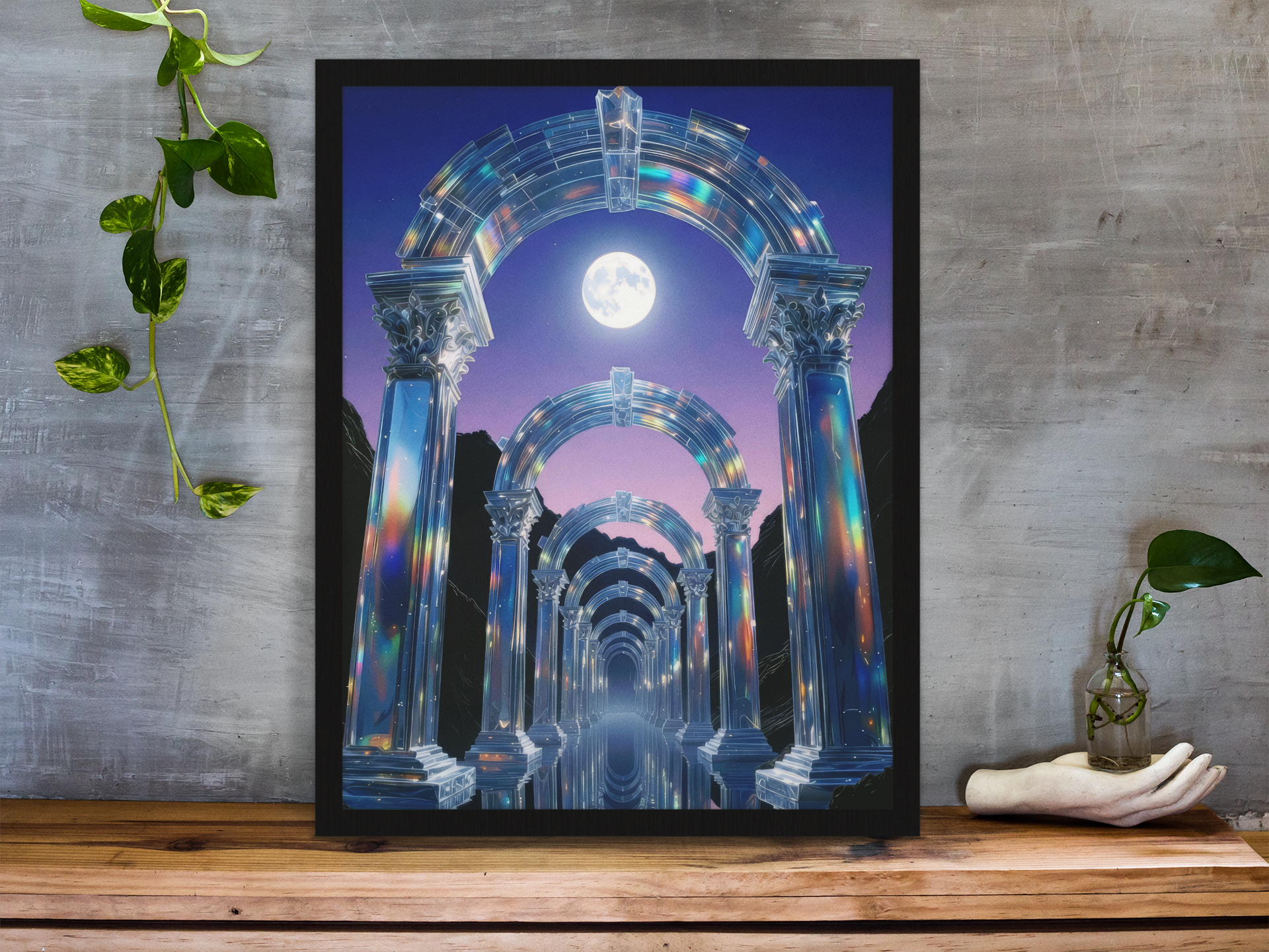 Moonlit Crystal Archway Portal | Iridescent Fantasy Wall Art Print