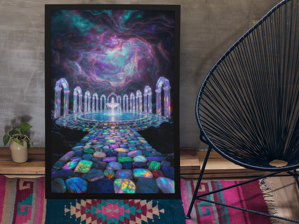 Radiant Gemstone Iridescent Fountain | High-Resolution Digital Download