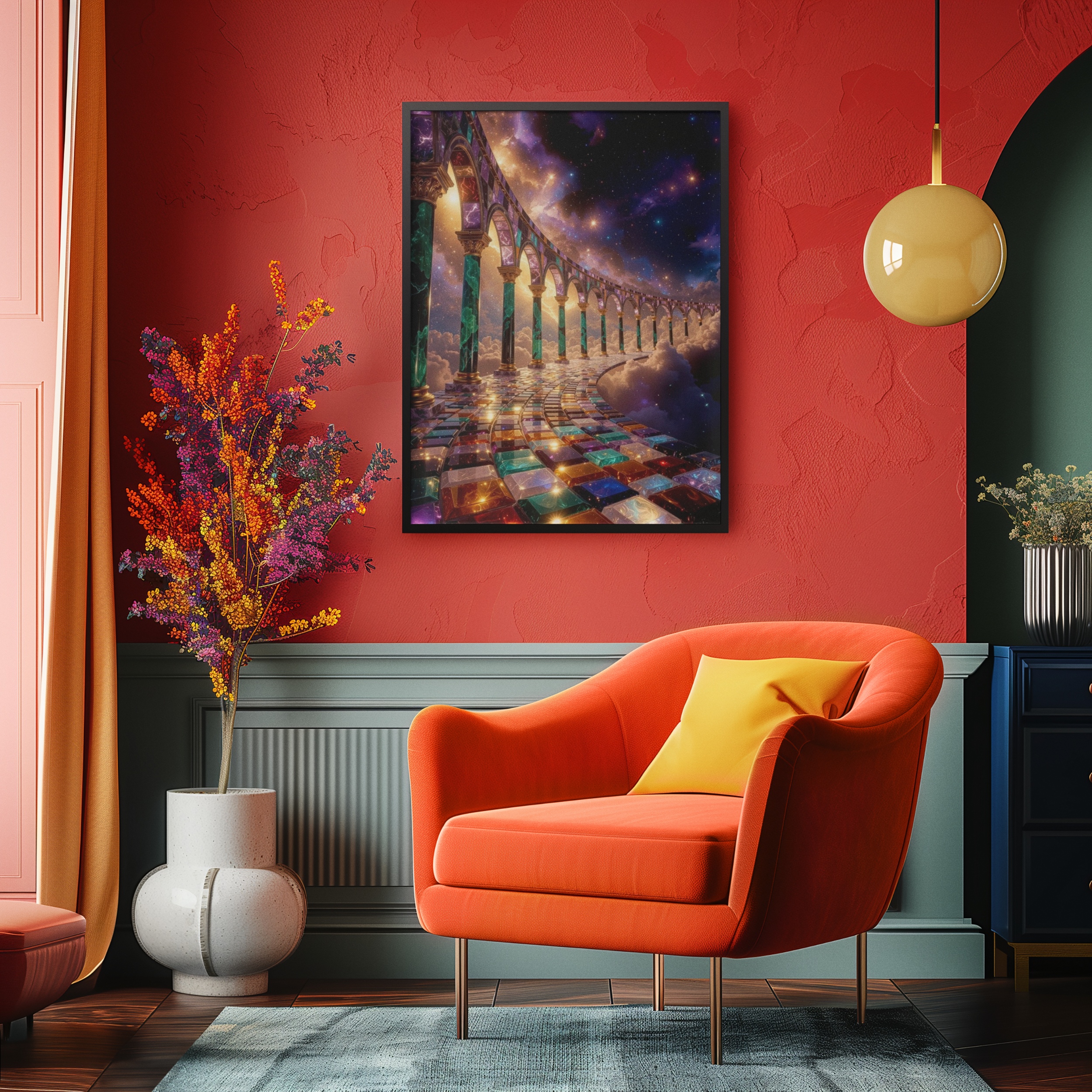 Enchanted Cosmic Gemstone Bridge | Wall Art